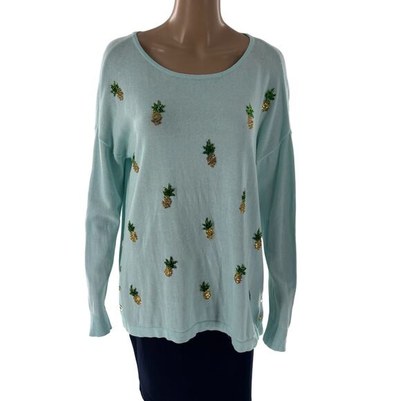 Lilly Pulitzer Whisper Blue Caralynn Sequin Pineapple Sweater - Picture 4 of 12